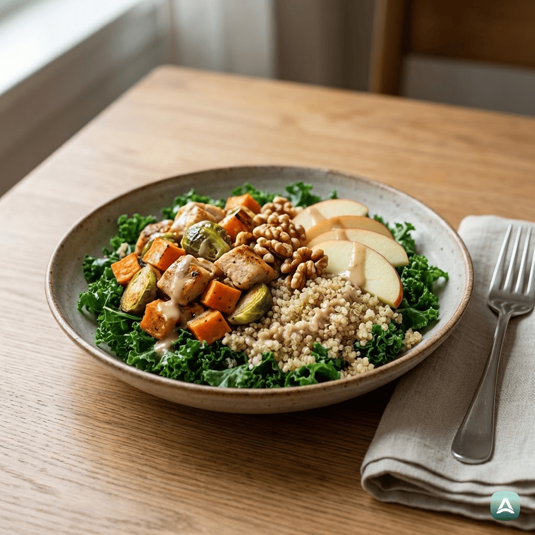 SI_Recipes_JesenskaSkledaSPečenimPiščancem,SladkimKrompirjemInJavorjevimPrelivom_1