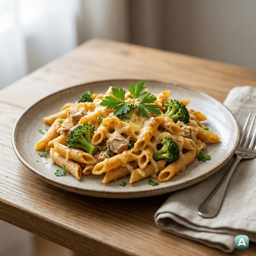 SI_Recipes_HrustljavoPečeneTestenineSTuno,BrokolijemInLahkimSirovimOblivom_1