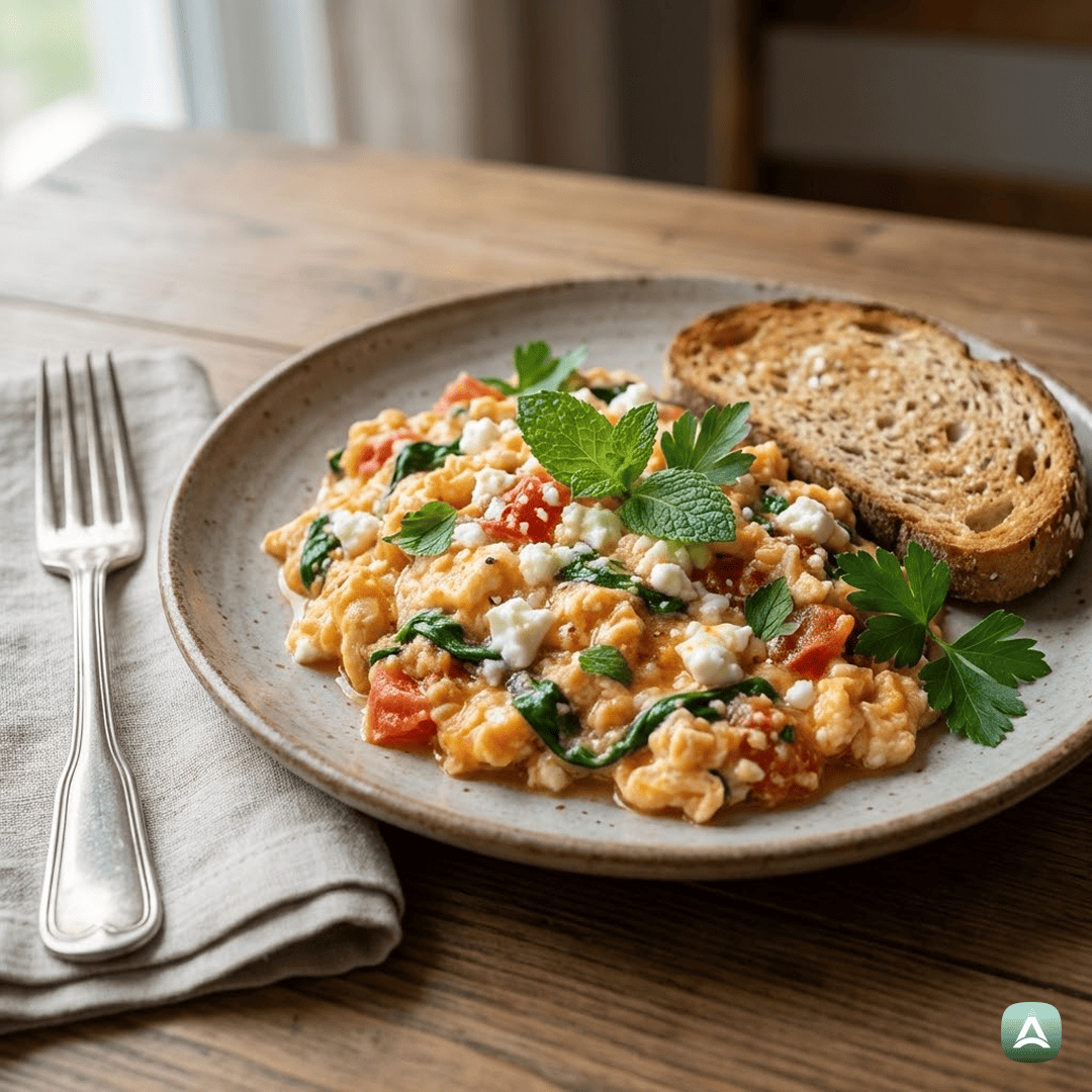 SI_Recipes_KremnaGrškaUmešanaJajcaSSvežimParadižnikom,ŠpinačoInFetaSirom_1