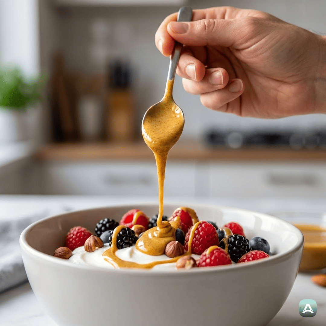 SI_Recipes_KremnaJogurtovaSkledaSPraženimiLešniki,JagodičevjemInMandljevimMaslom_5