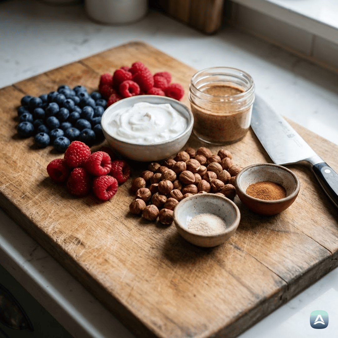 SI_Recipes_KremnaJogurtovaSkledaSPraženimiLešniki,JagodičevjemInMandljevimMaslom_3