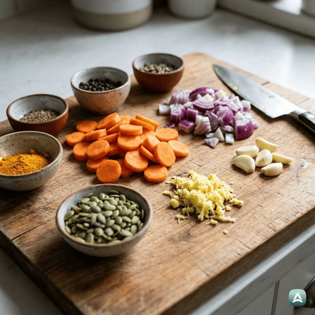 SI_Recipes_KremnaKorenčkovaJuhaZIngverjemInPraženimiBučnicami_3