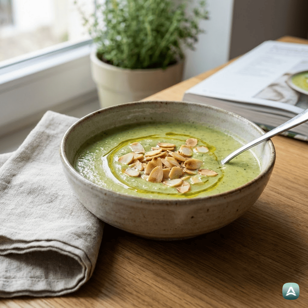 SI_Recipes_KremnaBrokolijevaJuhaSPraženimiMandljiInPorom_1