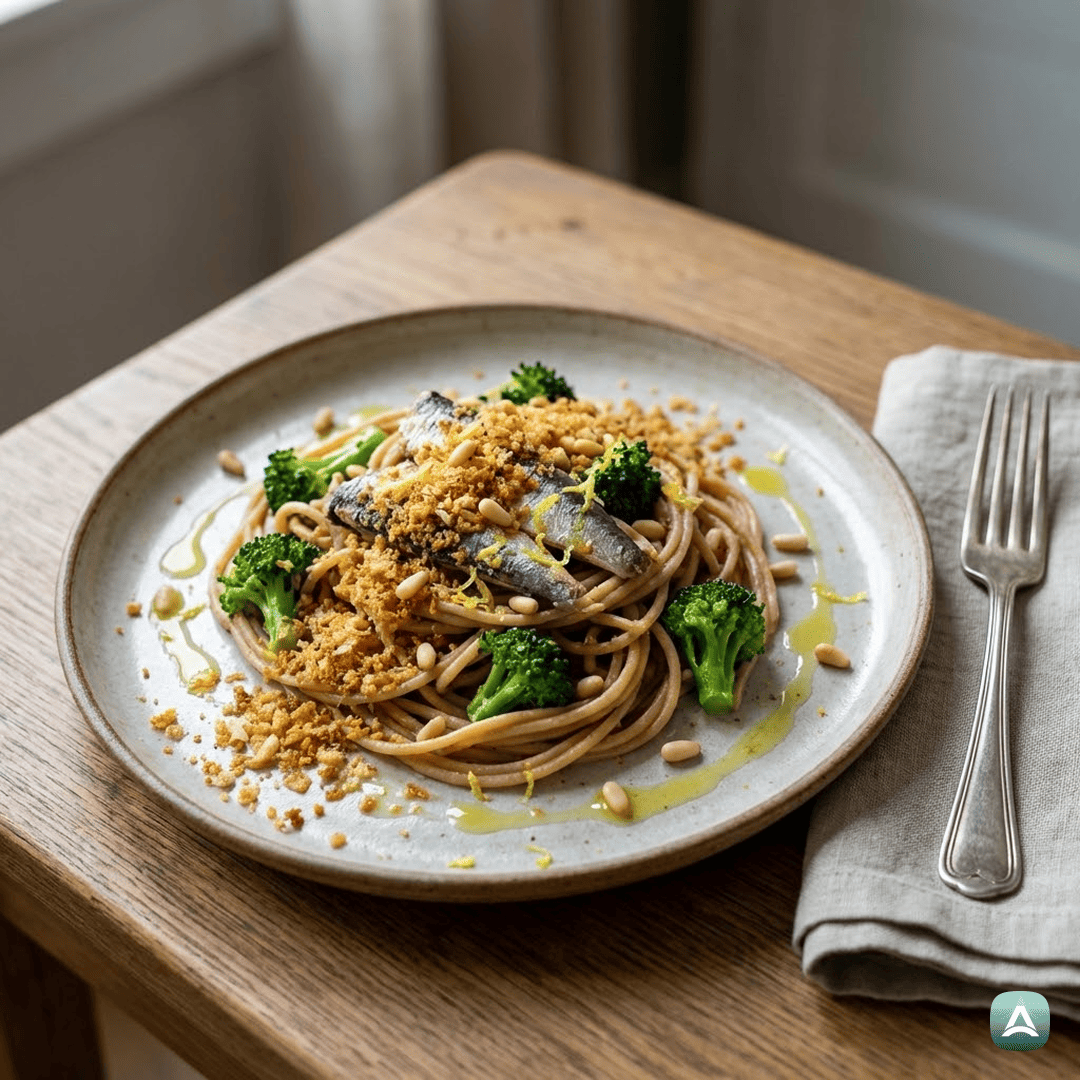 SI_Recipes_PolnozrnateTestenineZBrokolijem,SardelamiInHrustljavimiDrobtinami_1