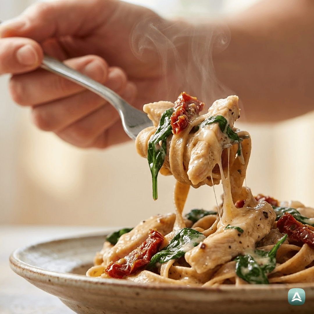 SI_Recipes_PolnozrnatiŠirokiRezanciSPiščancem,SušenimiParadižnikiInSvežoŠpinačo_2