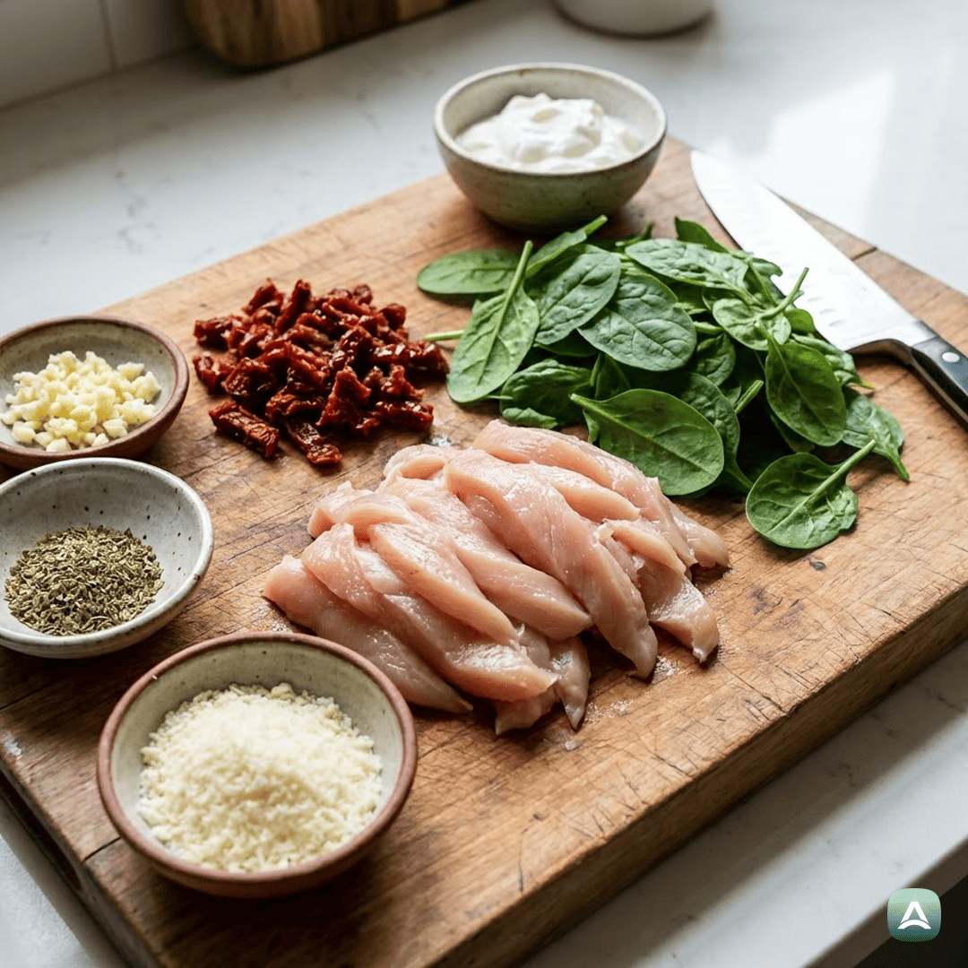 SI_Recipes_PolnozrnatiŠirokiRezanciSPiščancem,SušenimiParadižnikiInSvežoŠpinačo_3