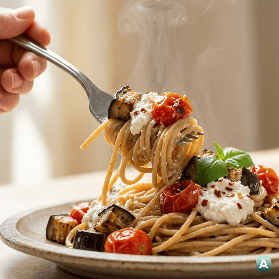 SI_Recipes_PolnozrnatiŠpagetiSPečenimiJajčevci,ParadižnikomInKremnoRikoto_2