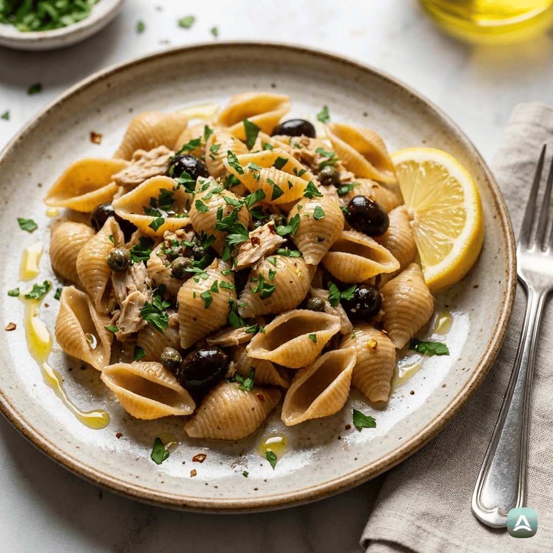 SI_Recipes_PolnozrnateŠkoljkeSTuno,KapramiInČrnimiOlivamiVLimoniniOmaki_1