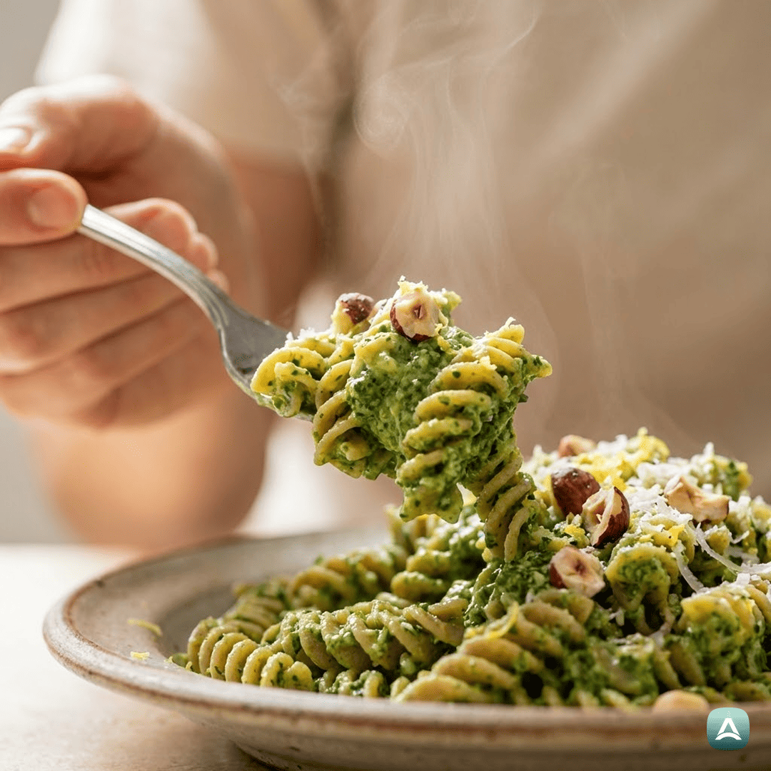 SI_Recipes_PolnozrnatiMakaroniSKremnimPestomIzKodrolistnegaOhrovtaInPraženimiLešniki_2