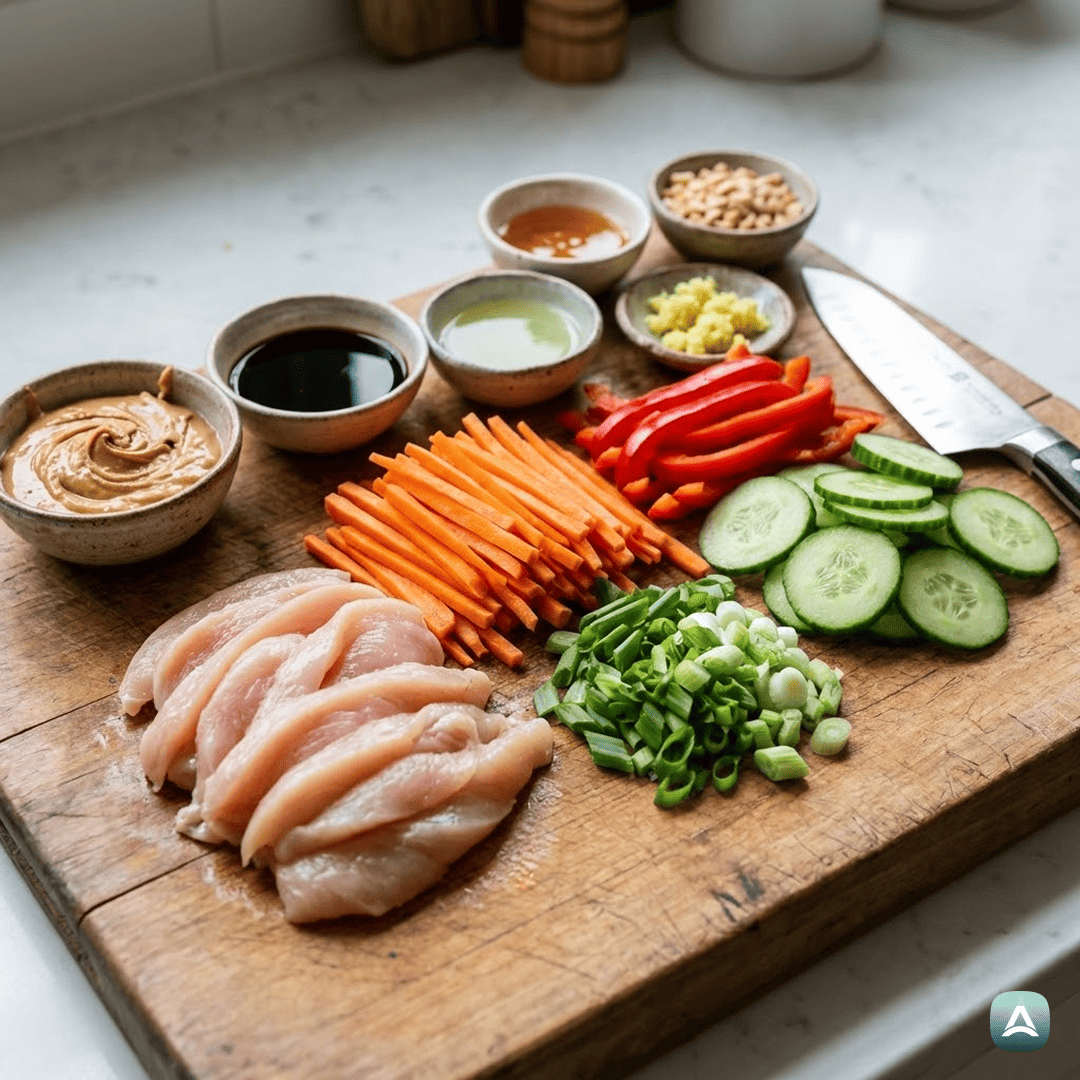 SI_Recipes_RiževiRezanciSPiščancemVKremnemArašidovemPrelivuInSHrustljavoZelenjavo_3