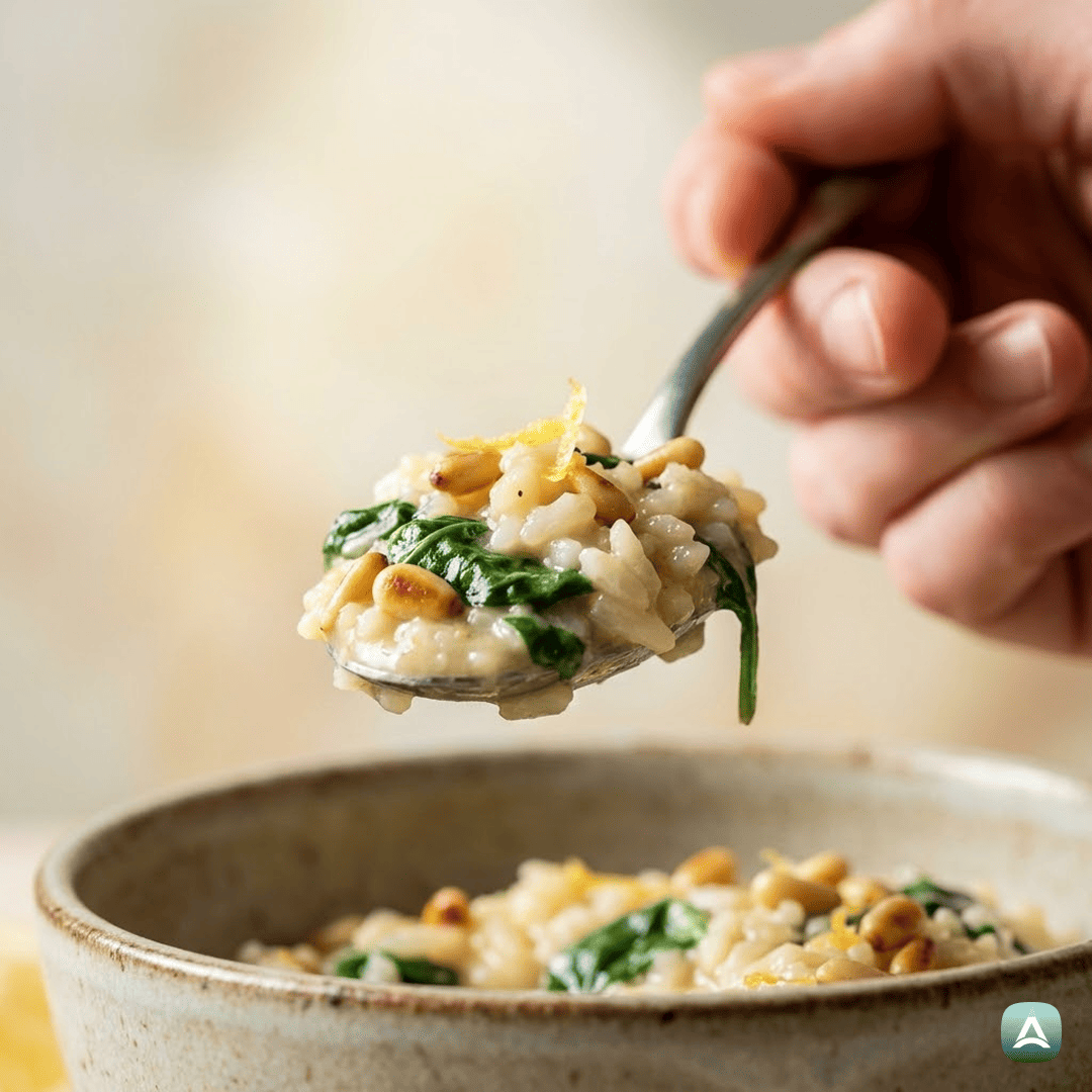 SI_Recipes_PopolnaKremnaRižotaSŠpinačo,PraženimiPinjolamiInLimoninoLupinico_2