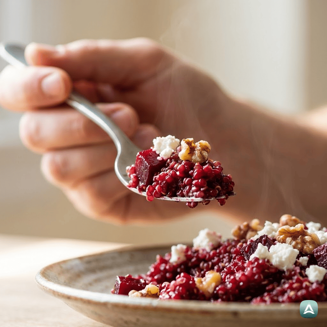 SI_Recipes_BeljakovinskaKvinojinaRižotaSPečenoRdečoPeso,FetoInOrehi_2