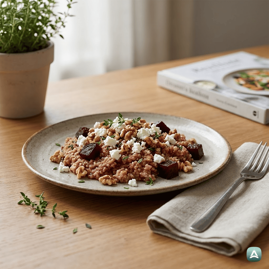 SI_Recipes_BeljakovinskaKvinojinaRižotaSPečenoRdečoPeso,FetoInOrehi_1