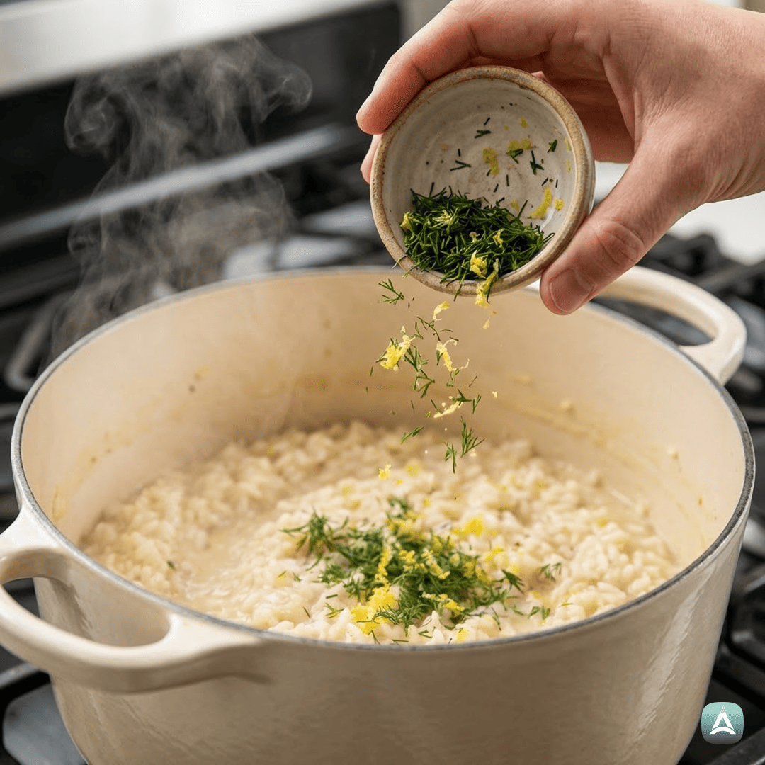 SI_Recipes_KremnaRižotaSKoromačem,PrekajenoPostrvjoInSvežimKoprom_5