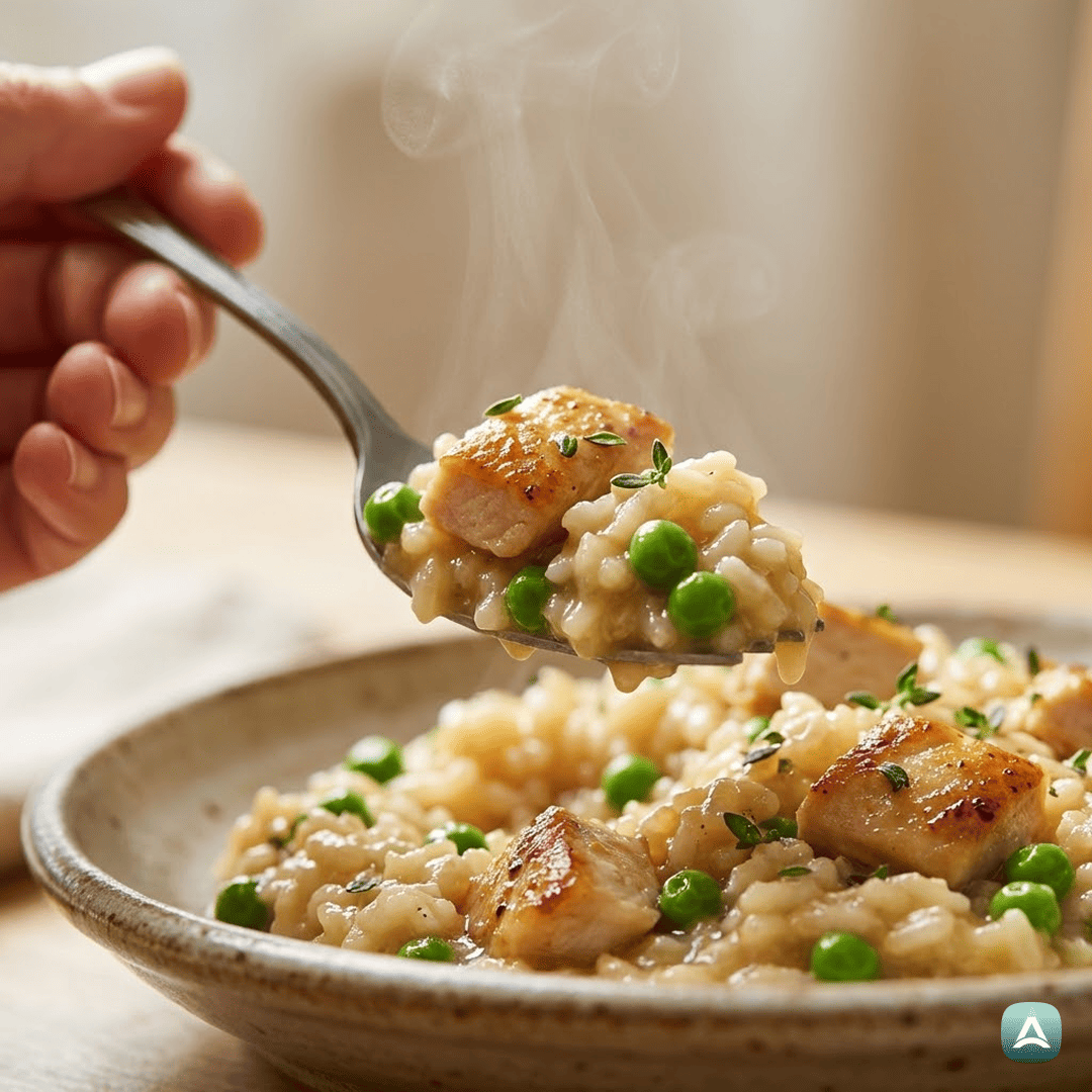 SI_Recipes_VrhunskaKremnaRižotaSPiščancem,MladimGrahomInSvežimTimijanom_2