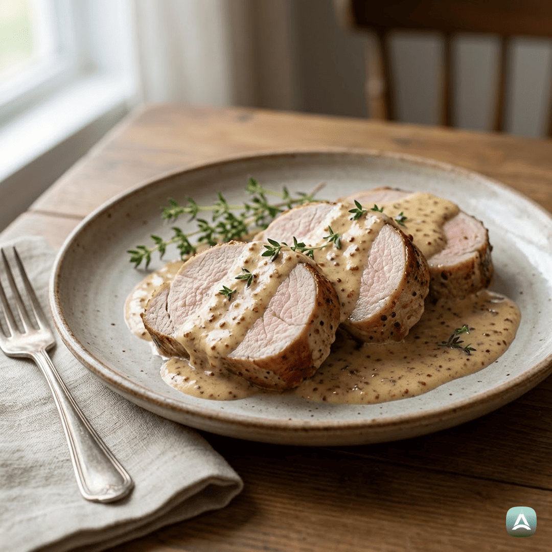 SI_Recipes_SočnaSvinjskaRibicaVBogatiGorčičniOmakiSSvežimiZelišči_1