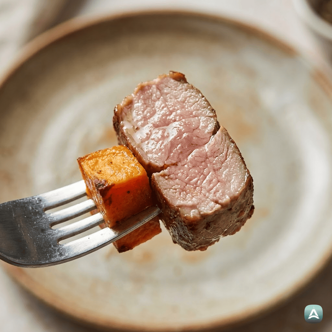 SI_Recipes_SočniSvinjskiMedaljoniSPečenimSladkimKrompirjem,BrokolijemInJabolki_2