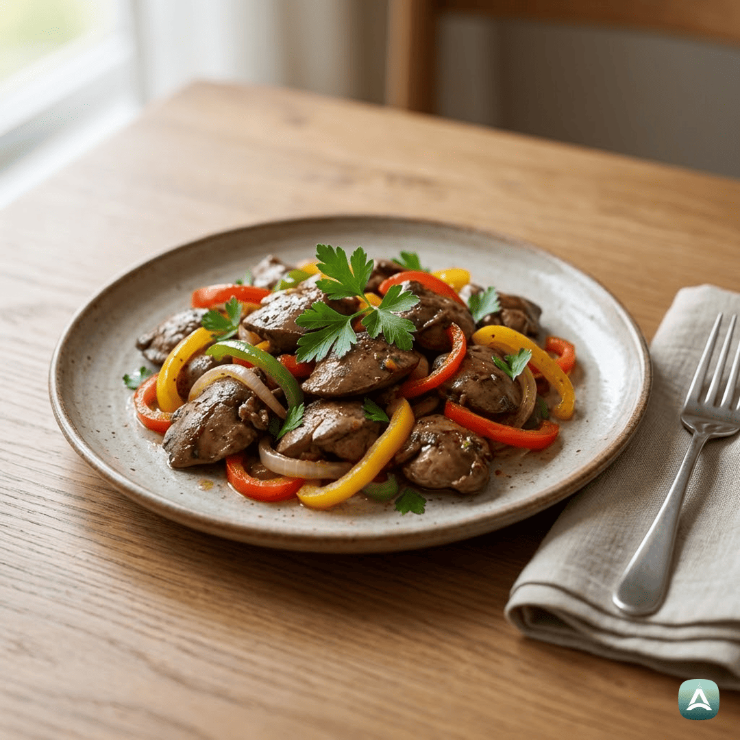 SI_Recipes_SočnaPraženaPiščančjaJetrcaZBarvitoPaprikoInČebulo_1