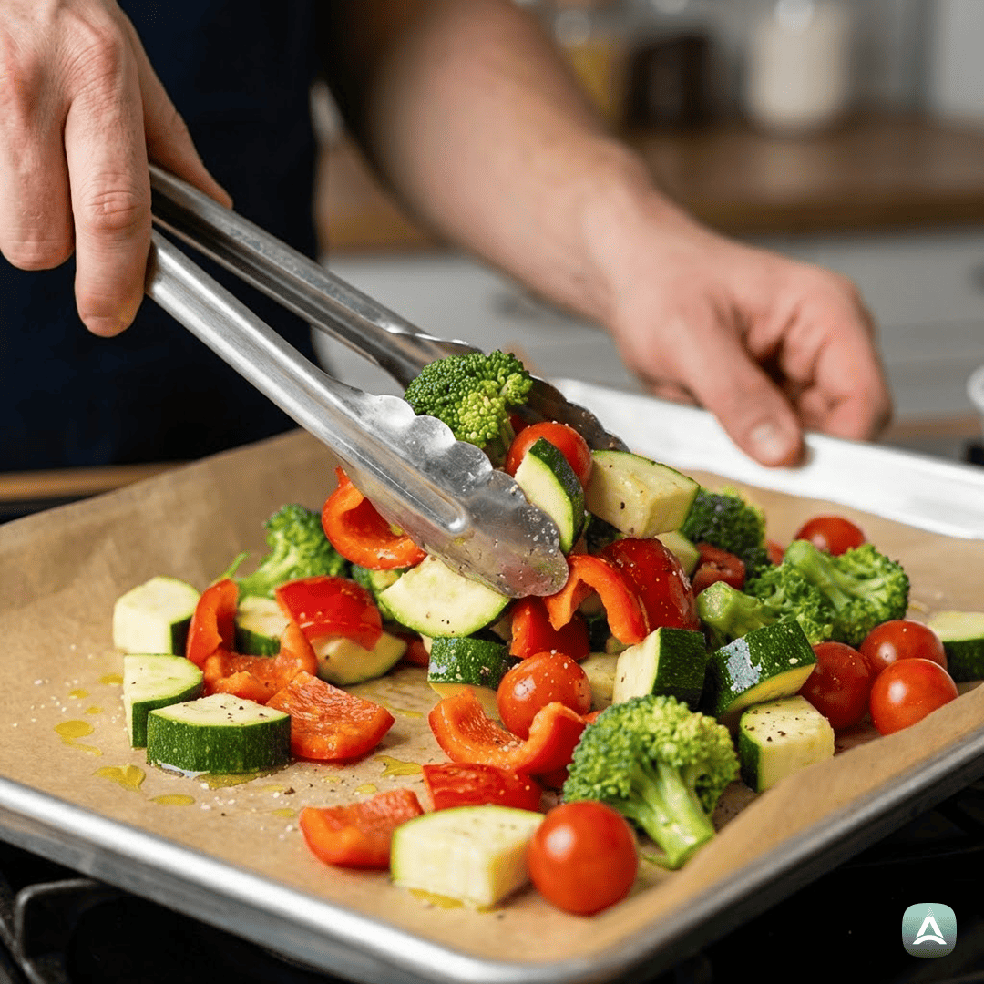 SI_Recipes_SočenPečenLososSPestomInMavričnoPraženoZelenjavo_4