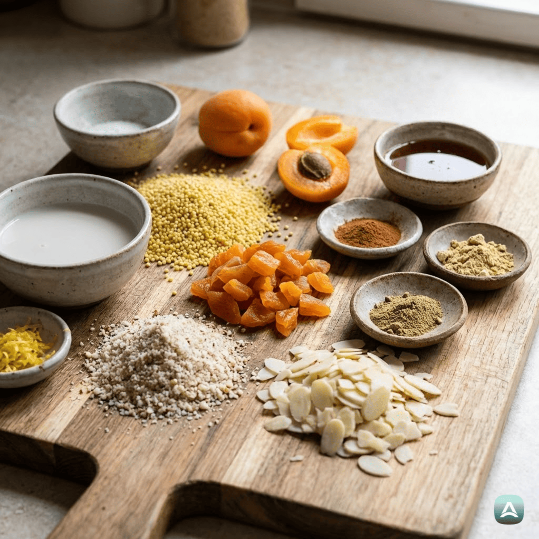 SI_Recipes_PečenaProsenaKašaZMarelicamiInMandlji_3