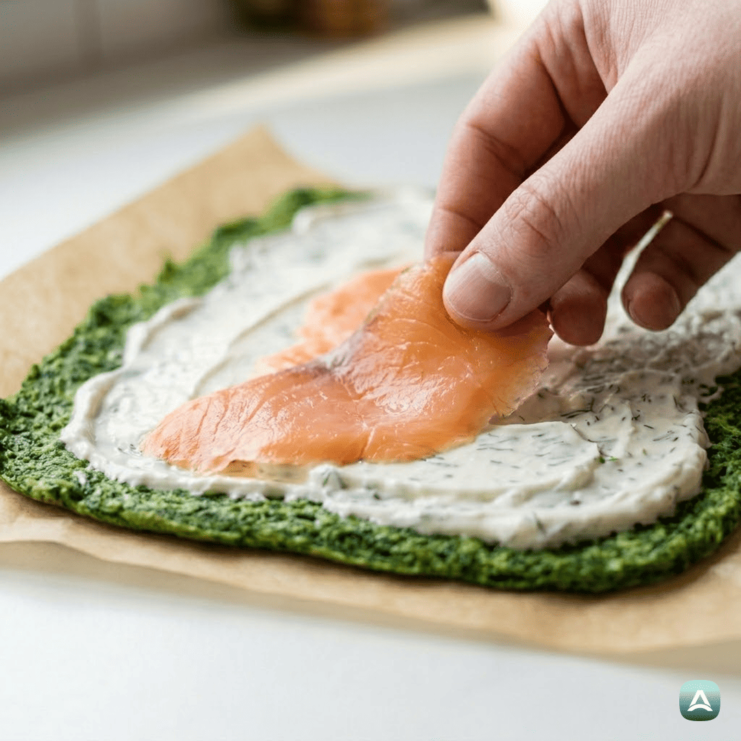 SI_Recipes_BeljakovinskaŠpinačnaRoladaZLososomInSvežimKoprom_5