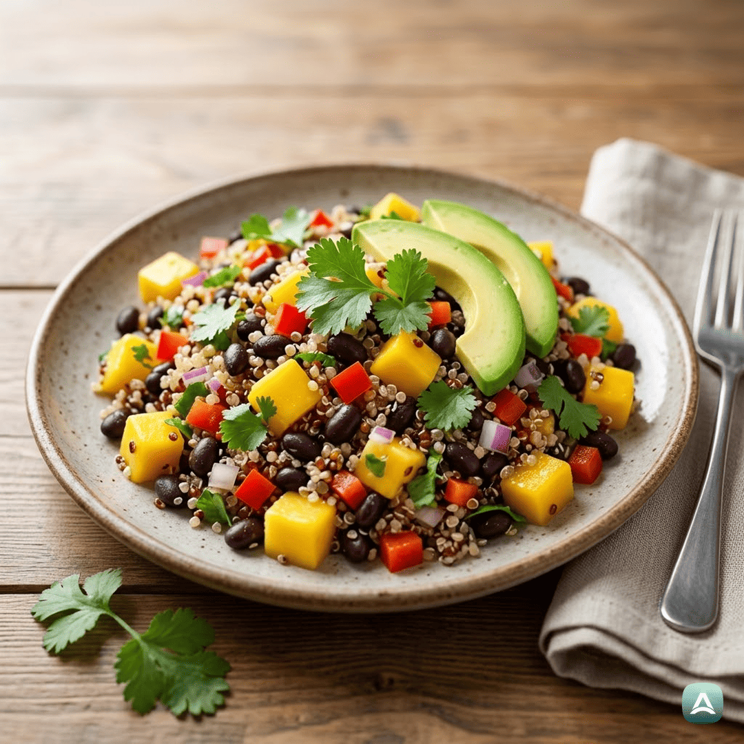 SI_Recipes_OsvežilnaEksotičnaSolataSKvinojo,ČrnimFižolomInMangom_1