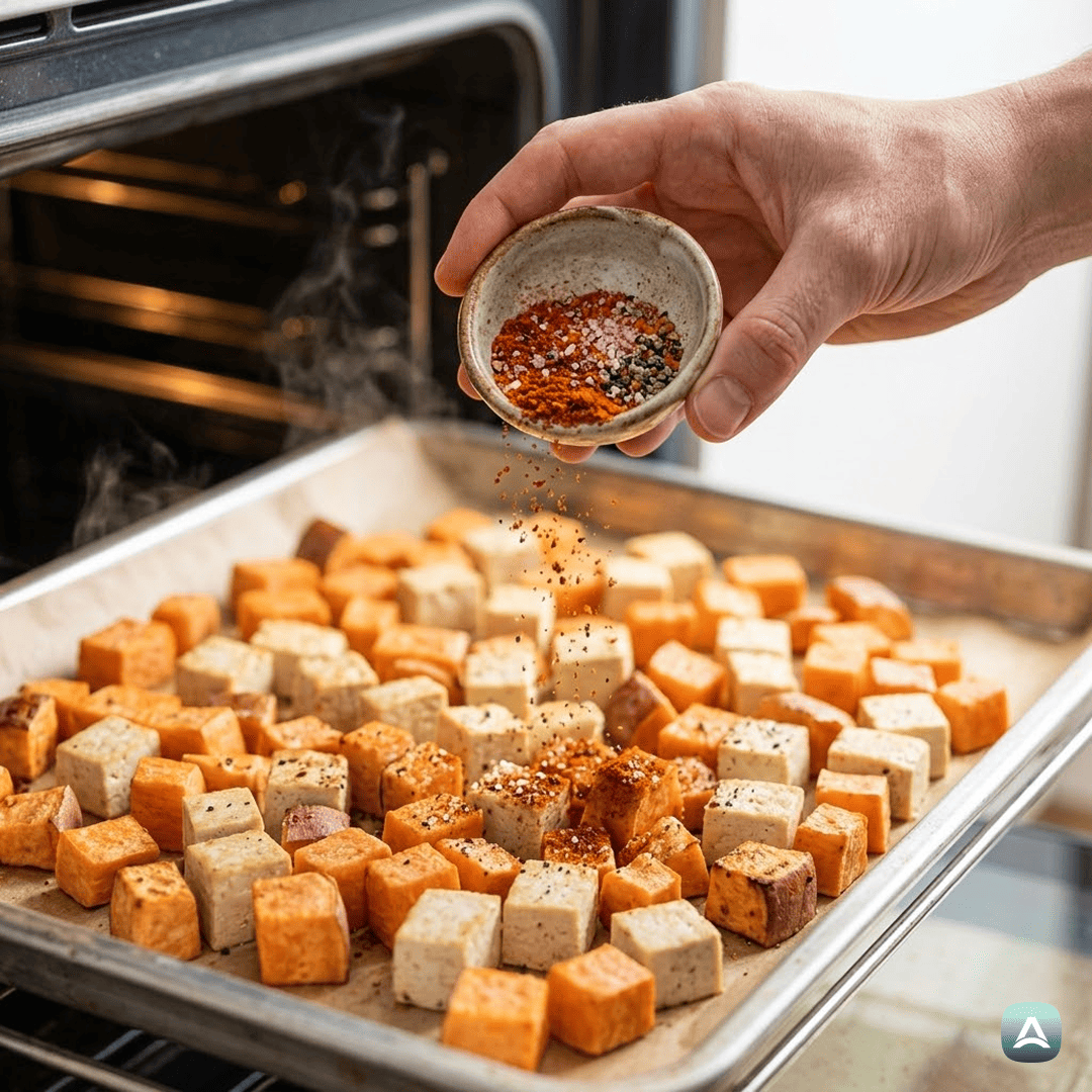 SI_Recipes_ProteinskaBudinaSkledaSHrustljavimTofujem,ČičerikoInPečenimSladkimKrompirjem_4