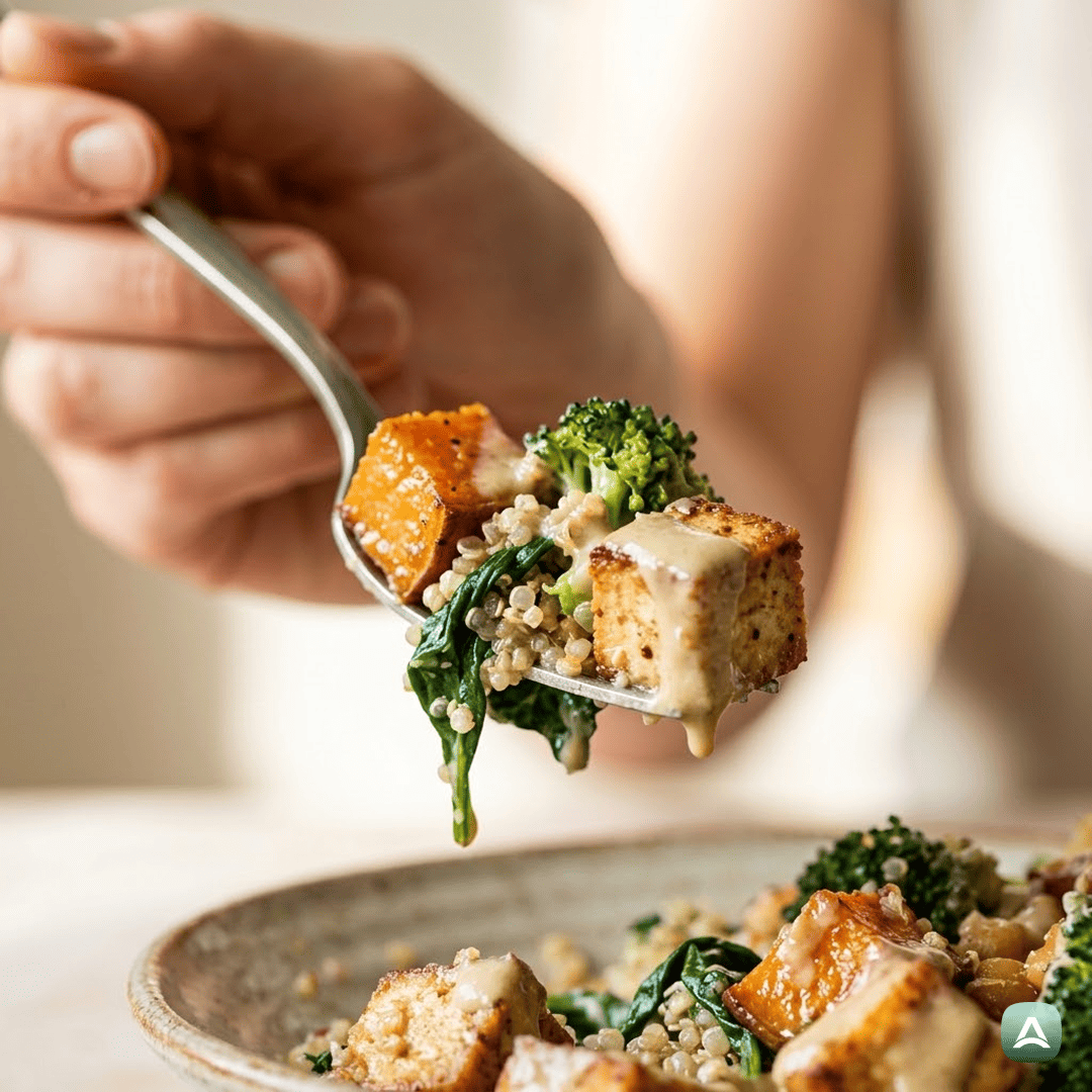 SI_Recipes_ProteinskaBudinaSkledaSHrustljavimTofujem,ČičerikoInPečenimSladkimKrompirjem_2