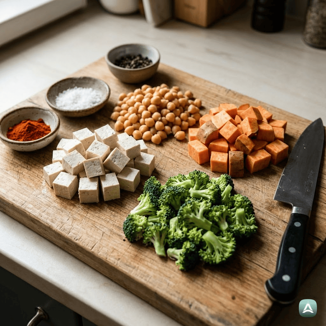 SI_Recipes_ProteinskaBudinaSkledaSHrustljavimTofujem,ČičerikoInPečenimSladkimKrompirjem_3