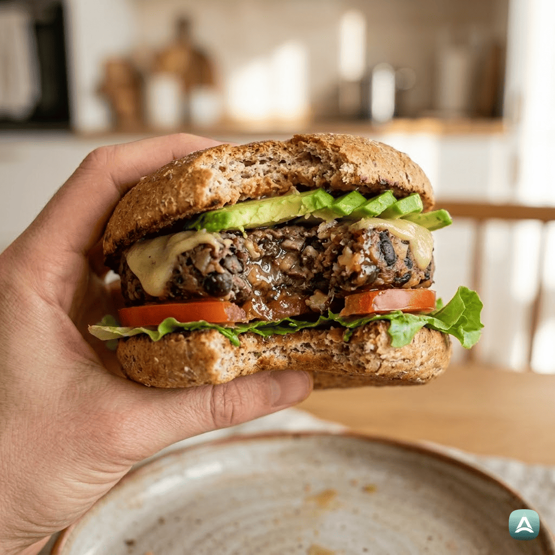 SI_Recipes_NajboljšiVeganskiBurgerSČrnimFižolom,GobamiInOrehi_2