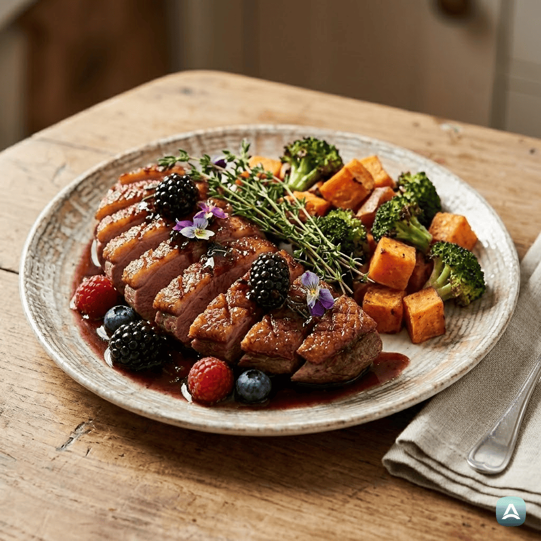 SI_Recipes_HrustljavoPečenaRačjaPrsaZRedukcijoGozdnihSadeževInBalzamičnegaKisa_1