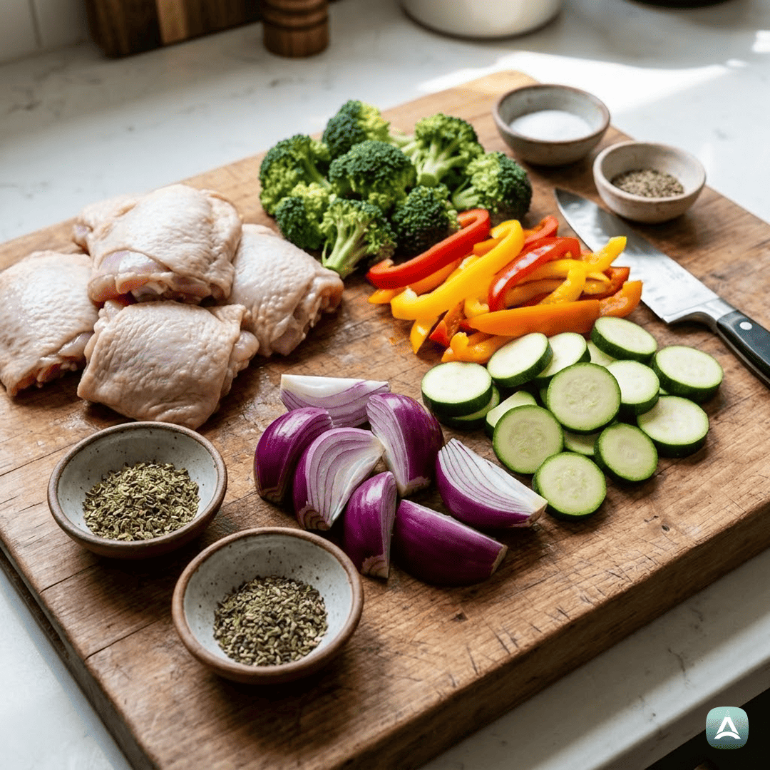 SI_Recipes_SočnaPiščančjaStegnaZMavričnoZelenjavoIzEnegaPekača_3