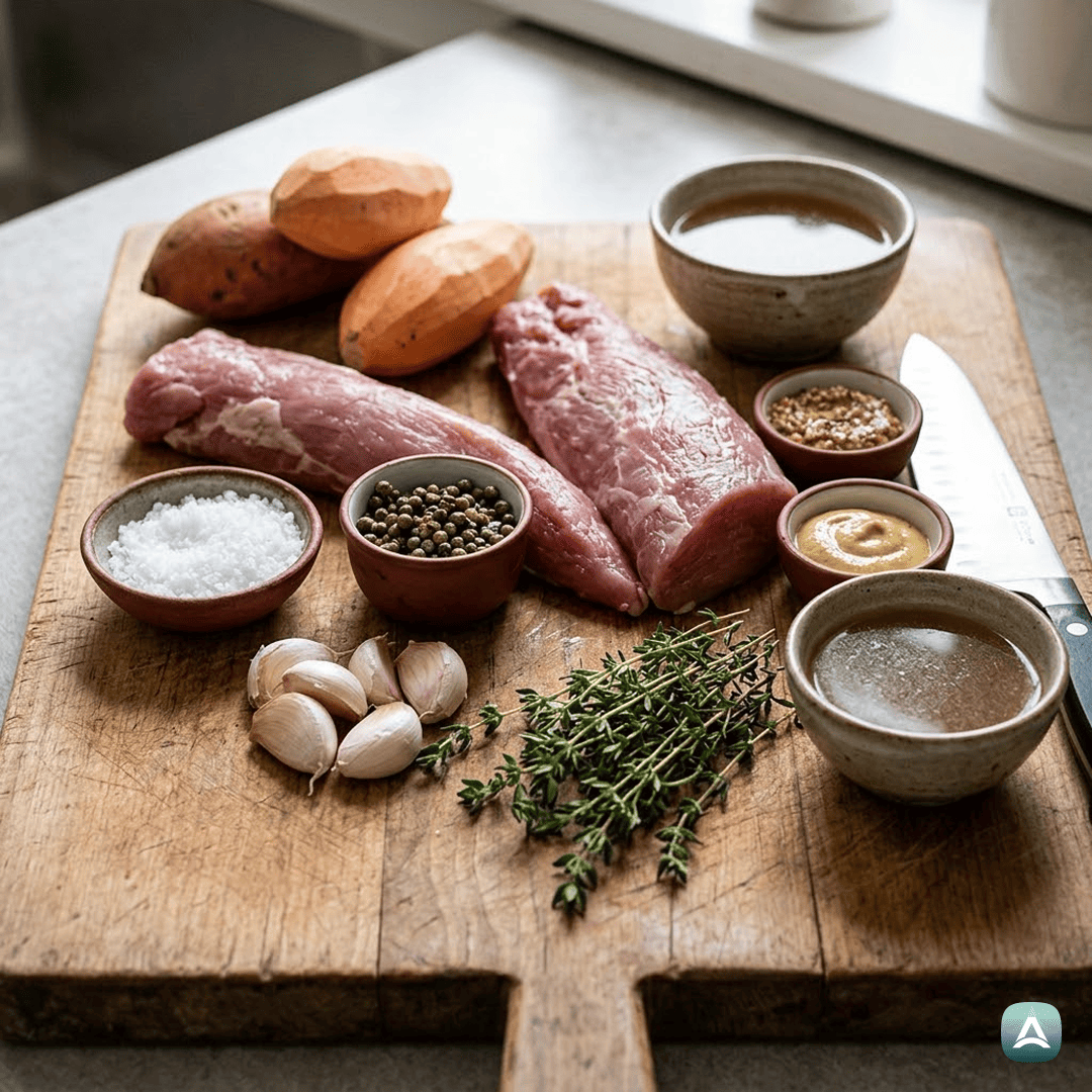 SI_Recipes_SočnaSvinjskaRibicaVKremniPoproviOmakiSPečenimSladkimKrompirjem_3