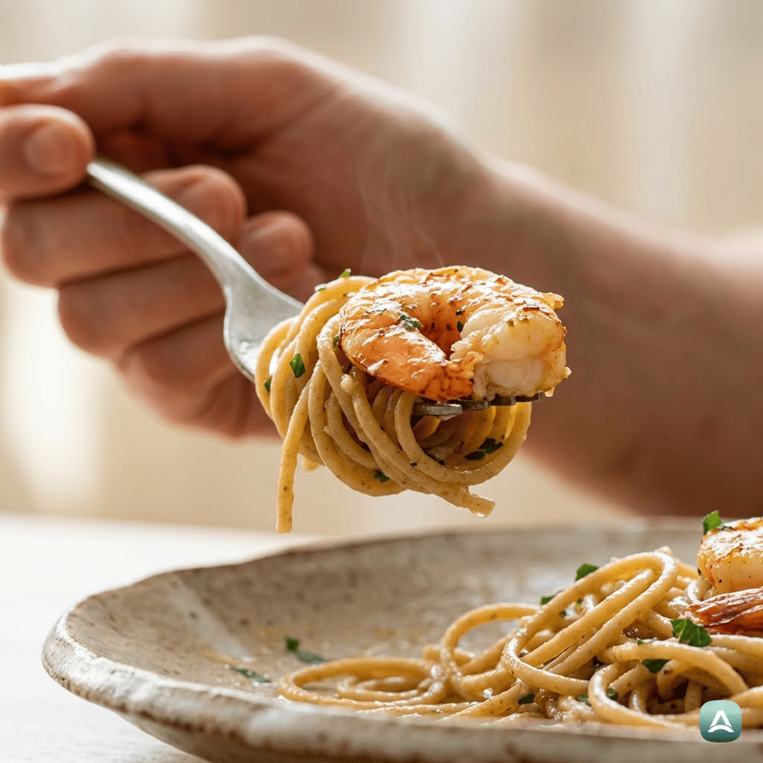 SI_Recipes_PolnozrnatiŠpagetiSKraljevimiKozicamiVČesnoviOmakiZBelimVinom_2