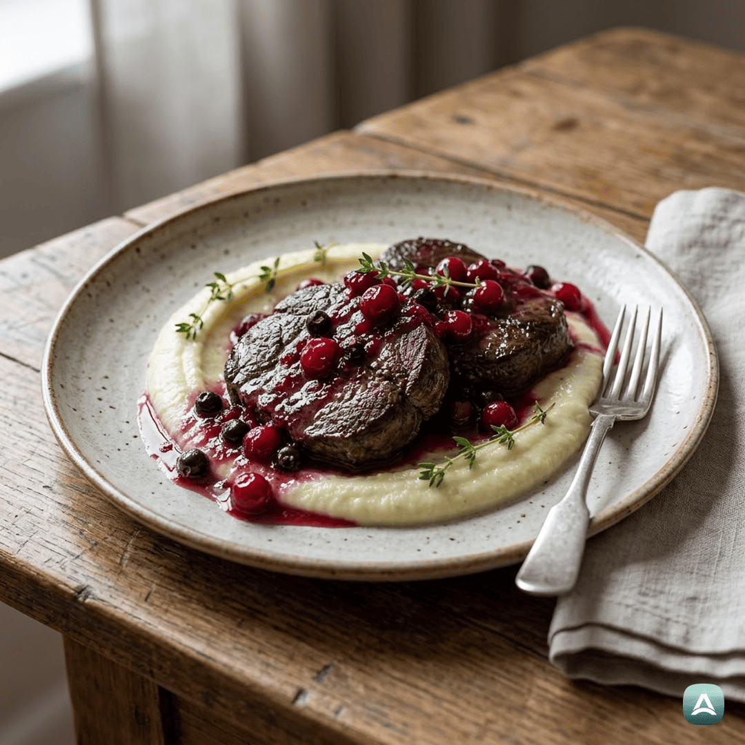 SI_Recipes_SočniDivjačinskiZrezkiVBrusničniOmakiSPirejemIzZelene_1