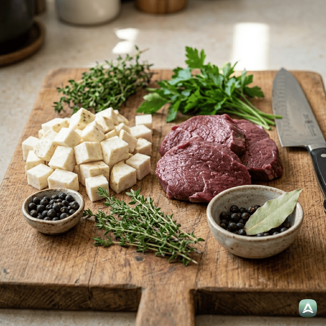 SI_Recipes_SočniDivjačinskiZrezkiVBrusničniOmakiSPirejemIzZelene_3