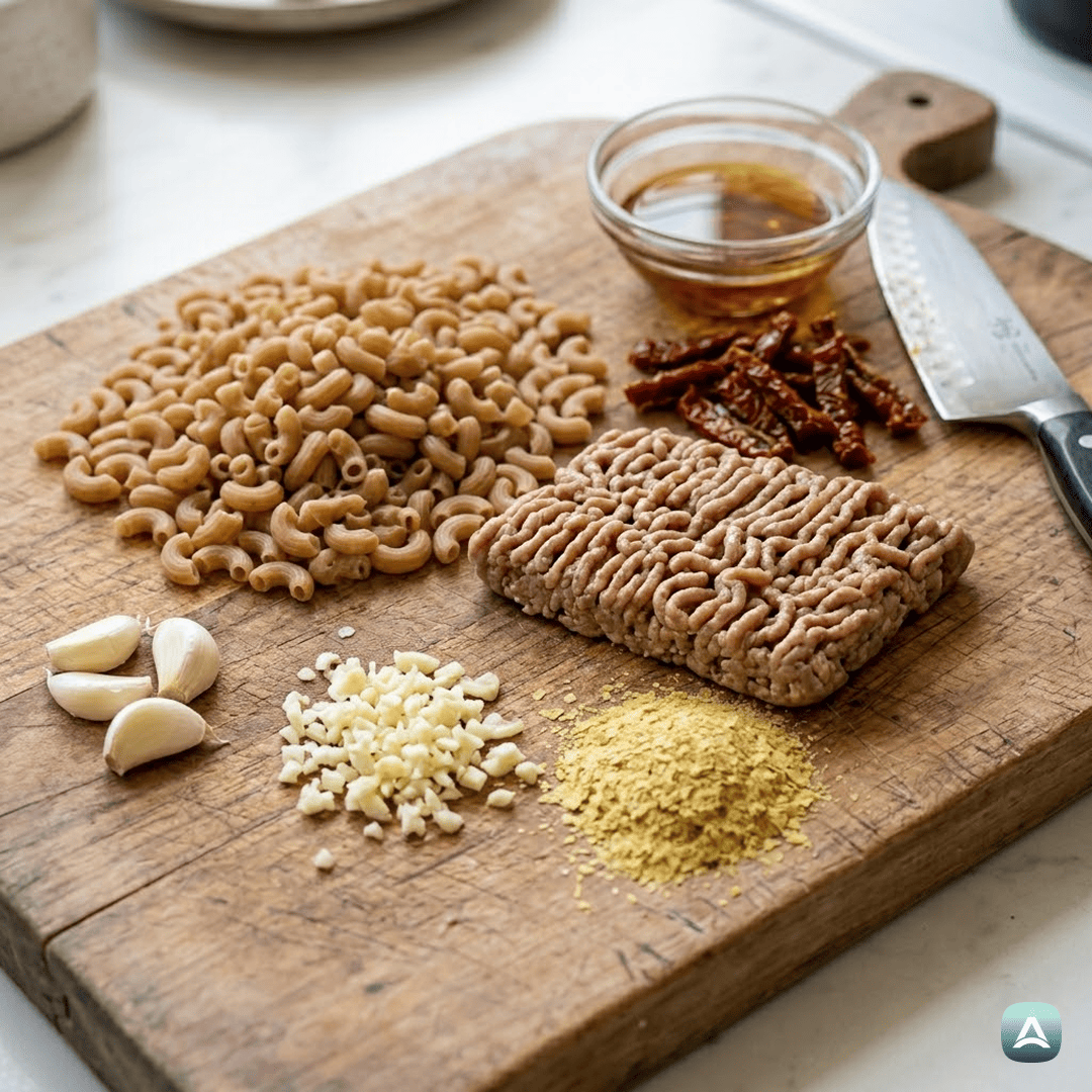 SI_Recipes_MakaroniSSušenimiParadižnikiInVeganskimMesomVKremniOmaki_3