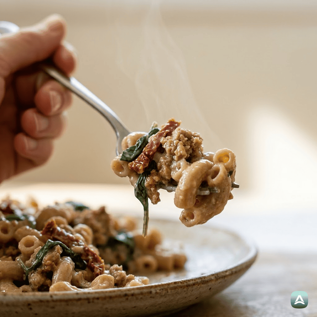 SI_Recipes_MakaroniSSušenimiParadižnikiInVeganskimMesomVKremniOmaki_2