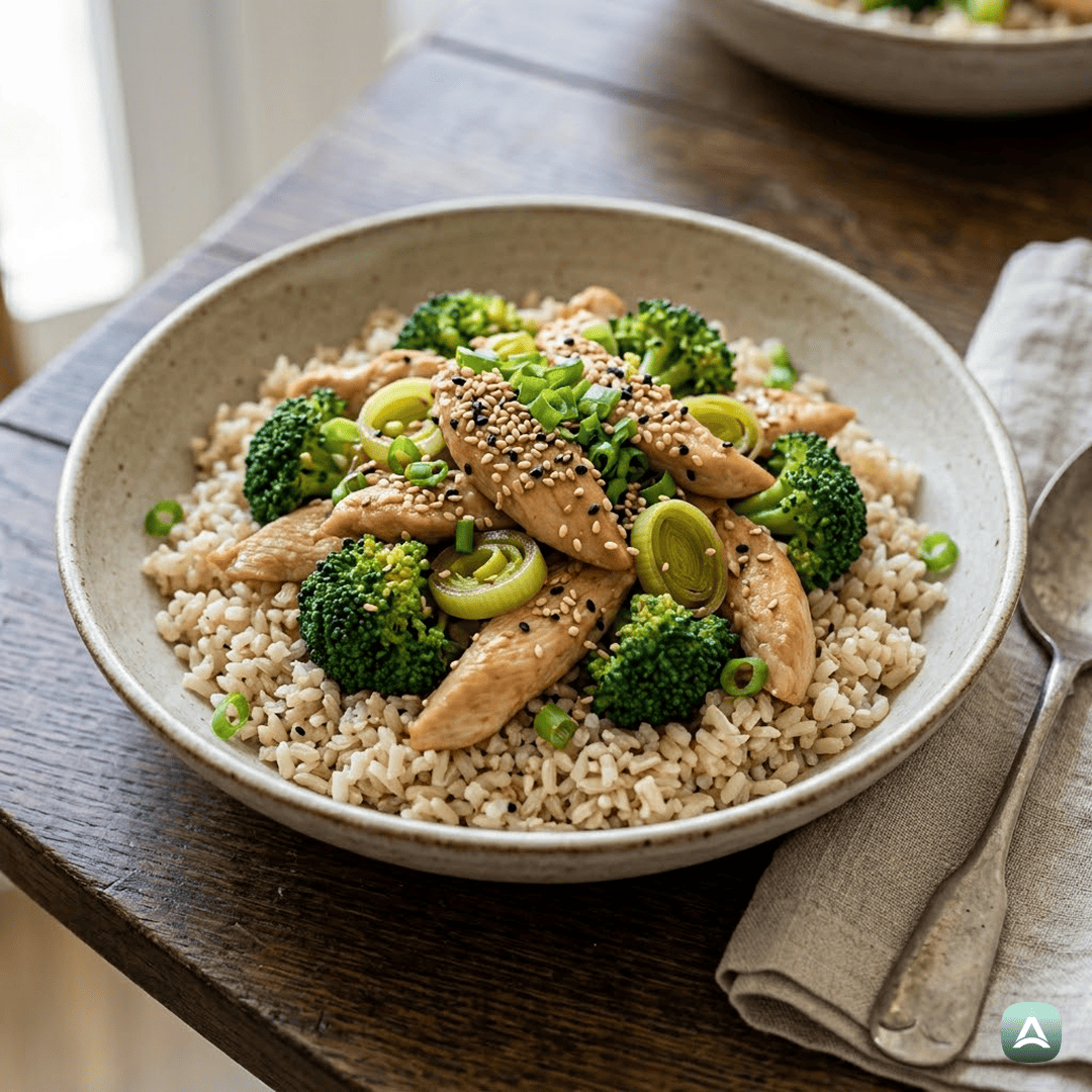 SI_Recipes_MariniranPiščanecVSojiniOmakiZBrokolijem,PoromInRjavimRižem_1