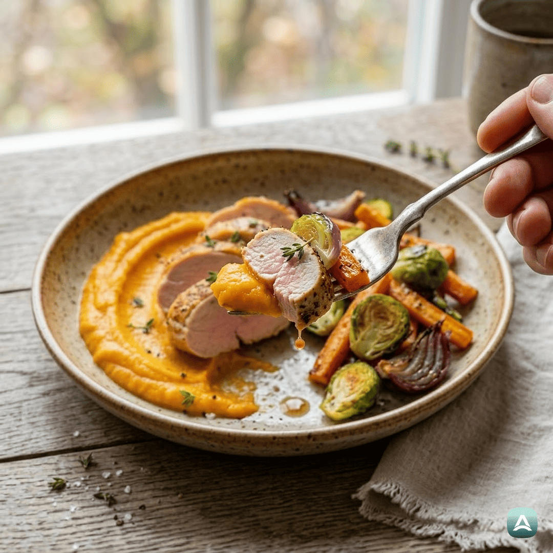 SI_Recipes_SočenPečenPiščanecNaBučnemPirejuSHrustljavoJesenskoZelenjavo_2