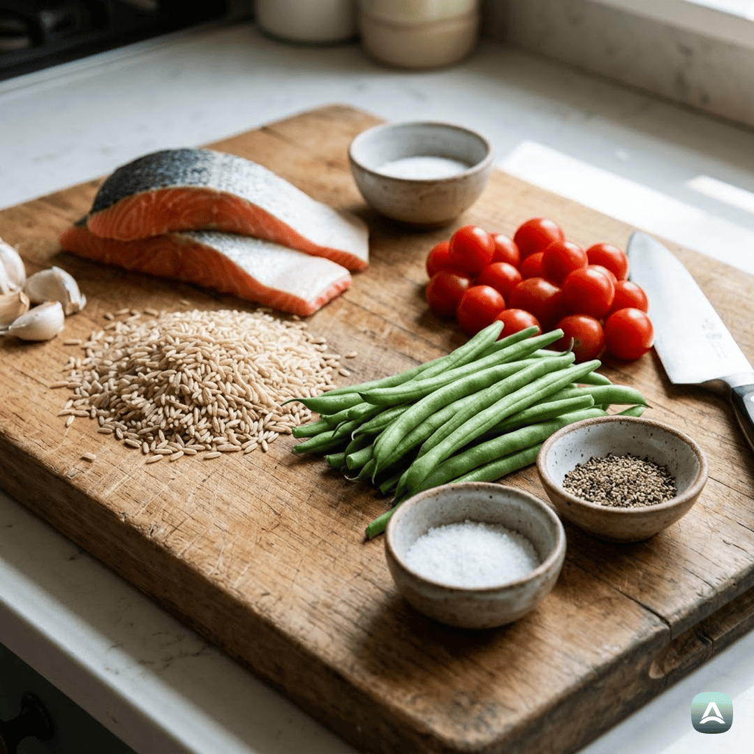 SI_Recipes_PečenLososSStročjimFižolomInIntegralnimRižem_3