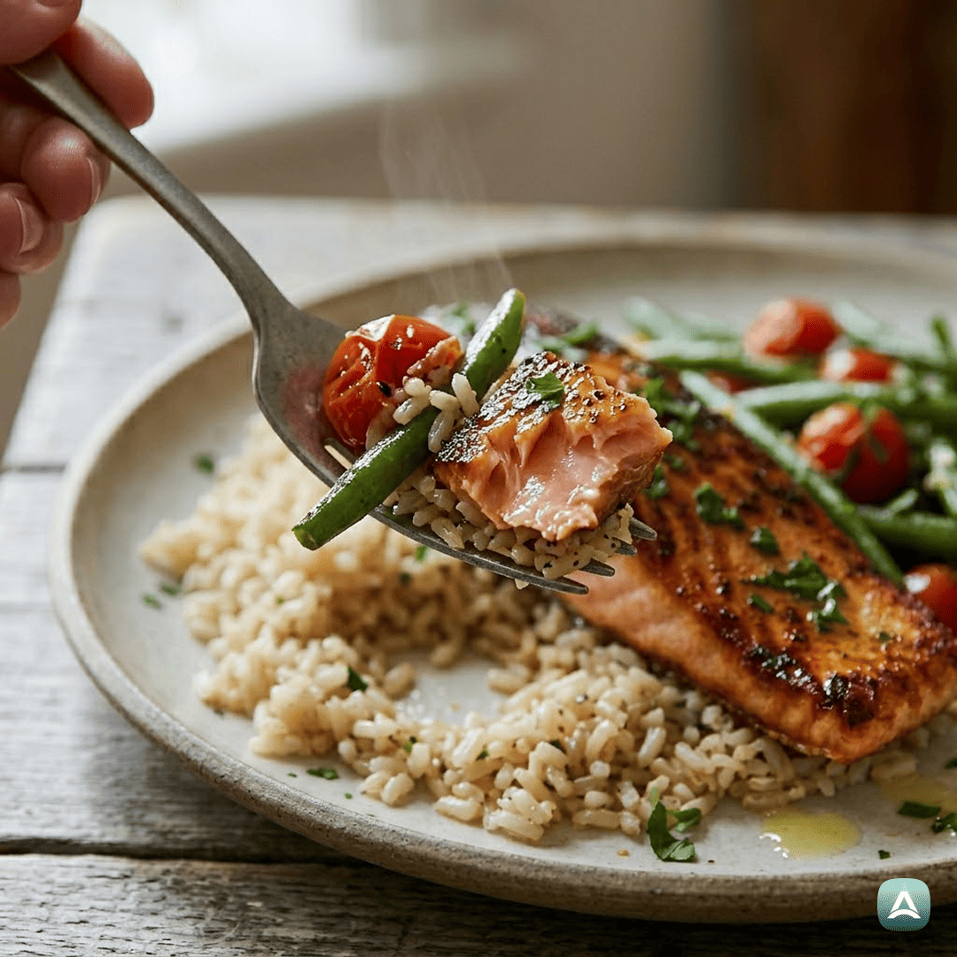 SI_Recipes_PečenLososSStročjimFižolomInIntegralnimRižem_2