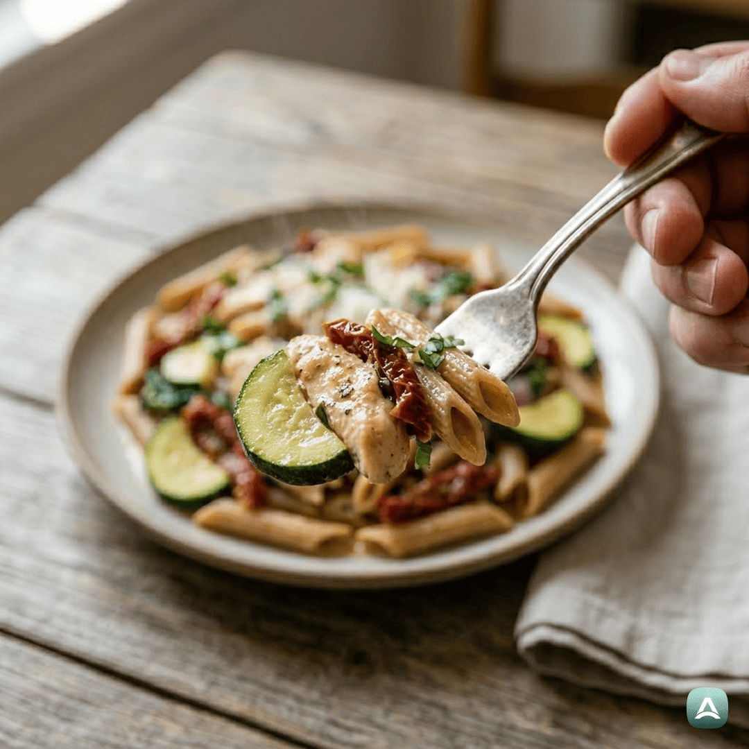 SI_Recipes_ZdravToskanskiPiščanecSPolnozrnatimiPeresniki,BučkamiInSušenimiParadižniki_2