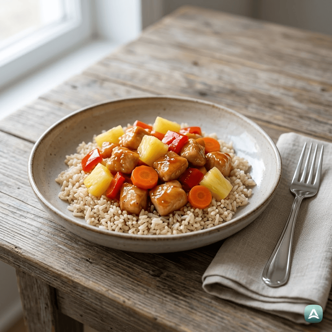 SI_Recipes_SladkoKisliPiščanecSSvežimAnanasomInRižem_1