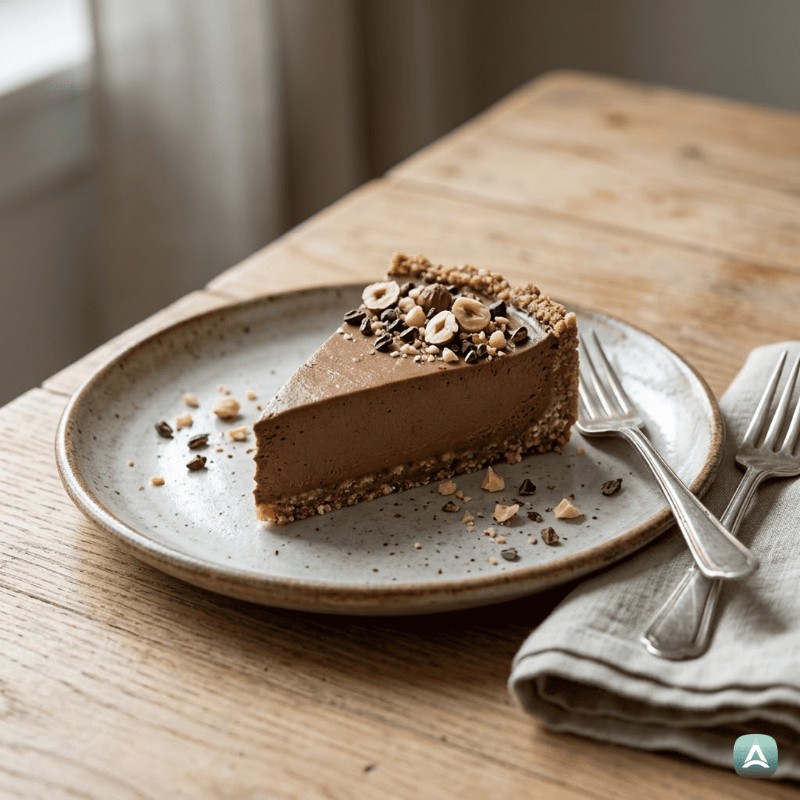 Cremiger LCHF-Schokoladen-Cheesecake ohne Backen mit knusprigen Haselnüssen