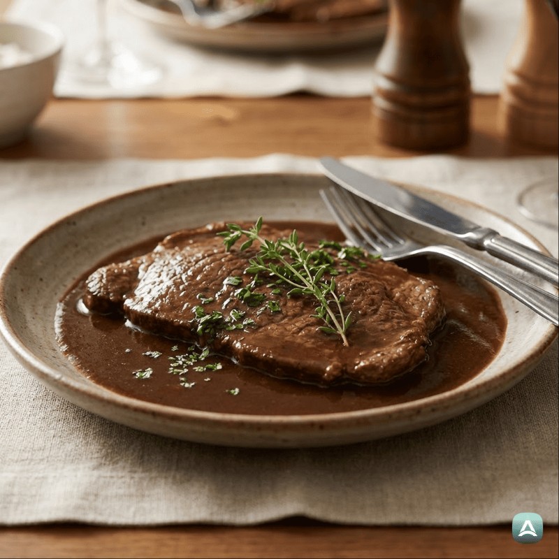 Rindersteaks in reichhaltiger, natürlicher Rotweinsoße