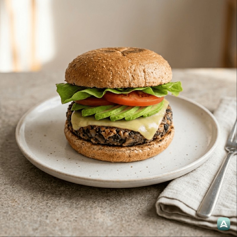 Der beste vegane Burger mit schwarzen Bohnen, Pilzen und Walnüssen