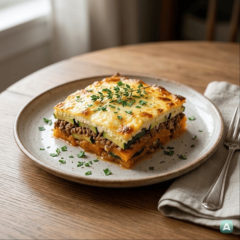 Kürbis-Moussaka mit Rinderhack und Ricotta
