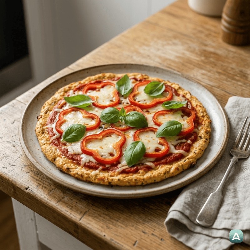 Proteinpizza mit Hähnchen-Boden ohne Kohlenhydrate