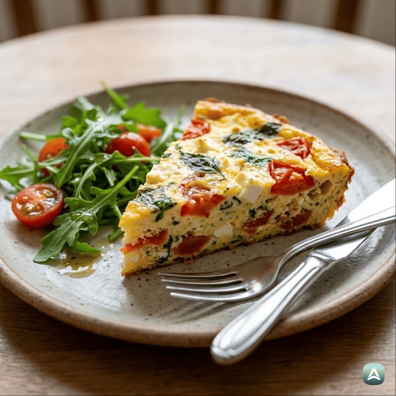 Rahla mediteranska fritata s češnjevci, feto in svežo baziliko